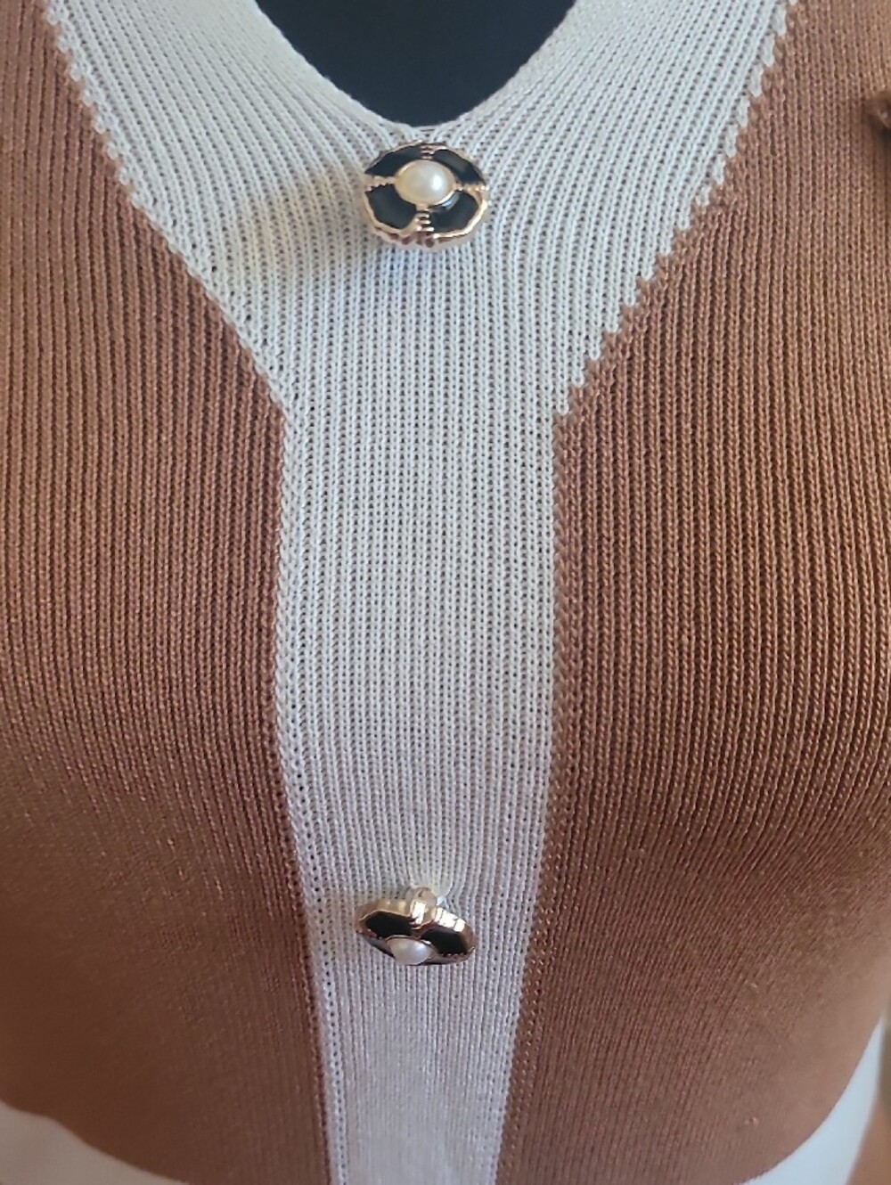 Fashion Nova Tan Knit Dress with White Trim Pearl Buttons NEW WITH TAG L JUNIOR - Picture 7 of 12